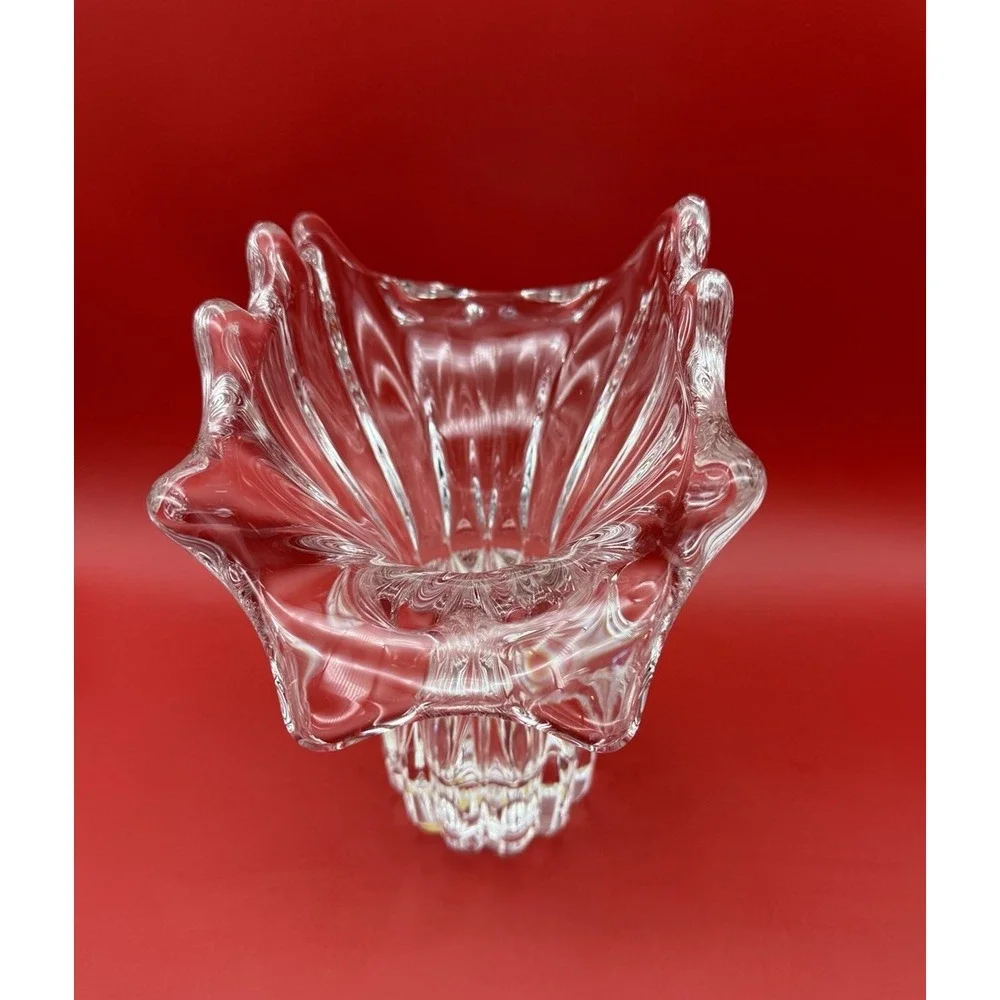 Vintage MCM COFRAC Art Verrier France Crystal Art Glass Vase Heavy Fluted 9